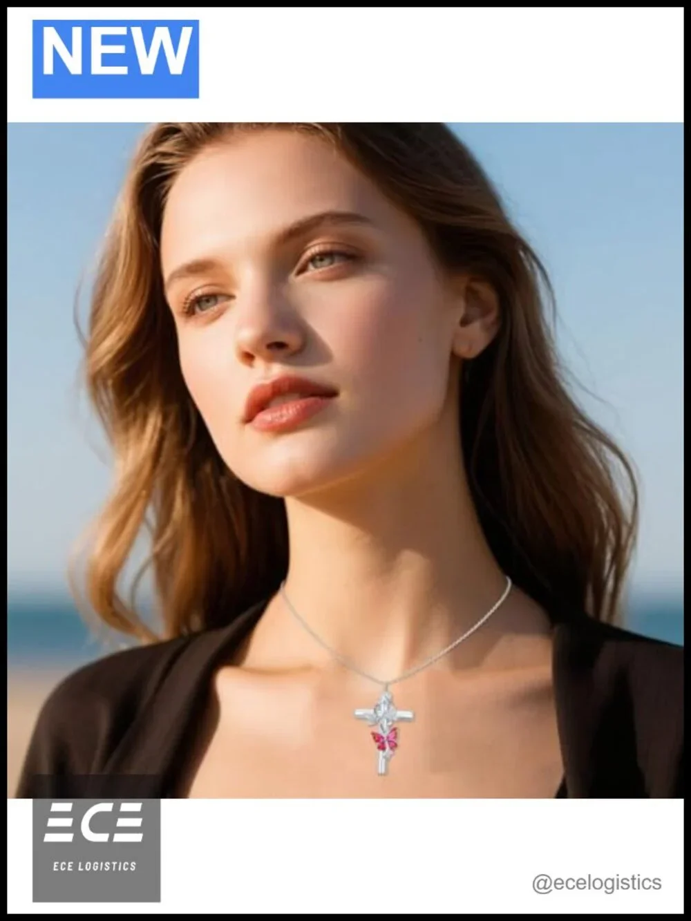 Sterling Silver Moissanite Butterfly Cross Urn Necklace 18+2 inch Adjustable